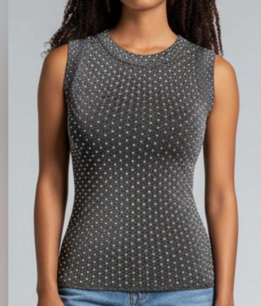 LNA Jones Shine Rhinestone Sleeveless Round Neck Tank Top Gray Silver Small